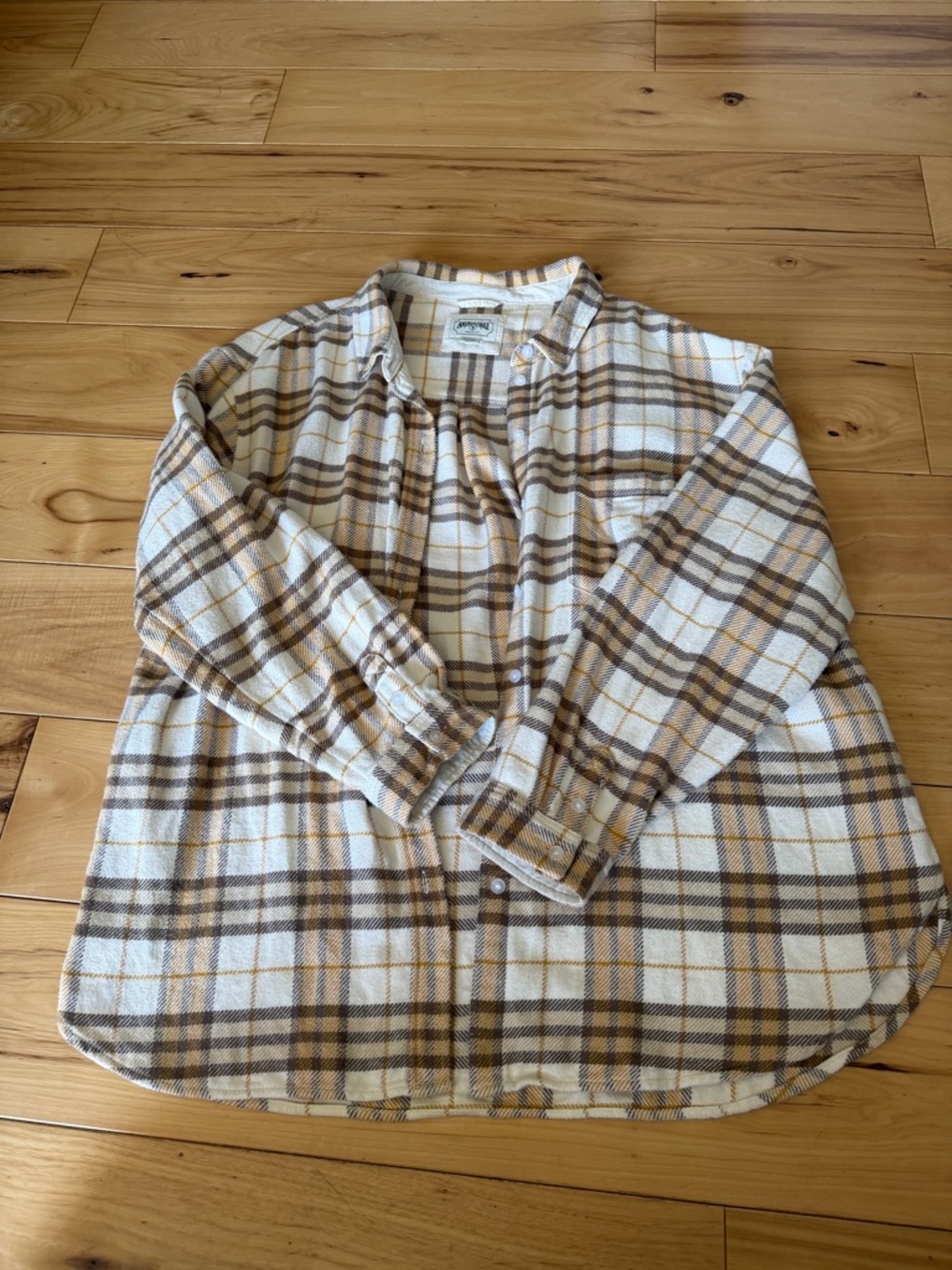 American Eagle Outfitters Plaid Button-Down Shirt - Cream & Brown